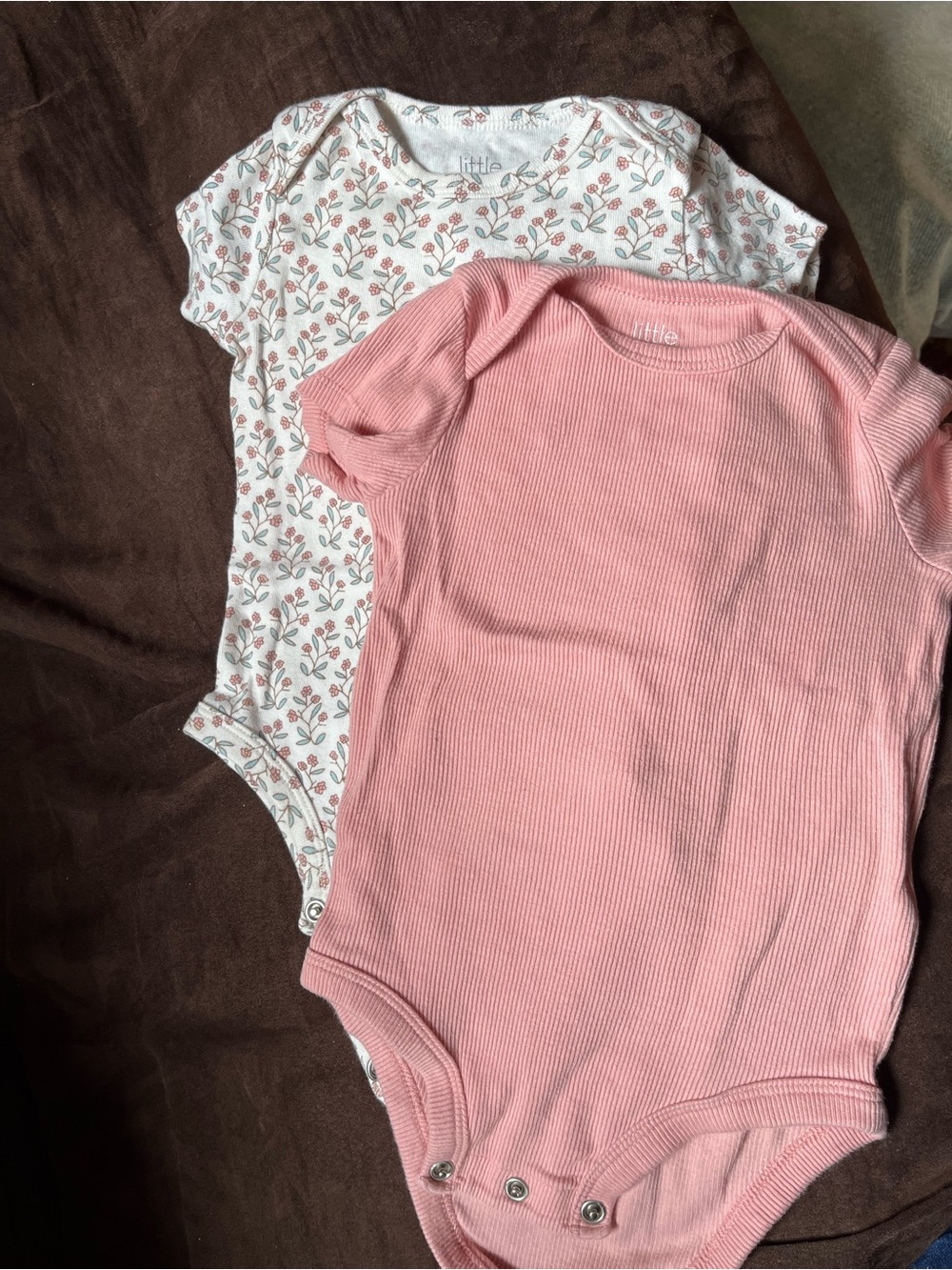 Little Planet Brand Baby One-Piece Bodysuit - 2-Pack Floral & Solid Pink